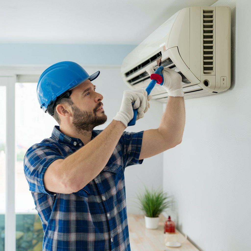 Técnico Fravas instalando aire acondicionado